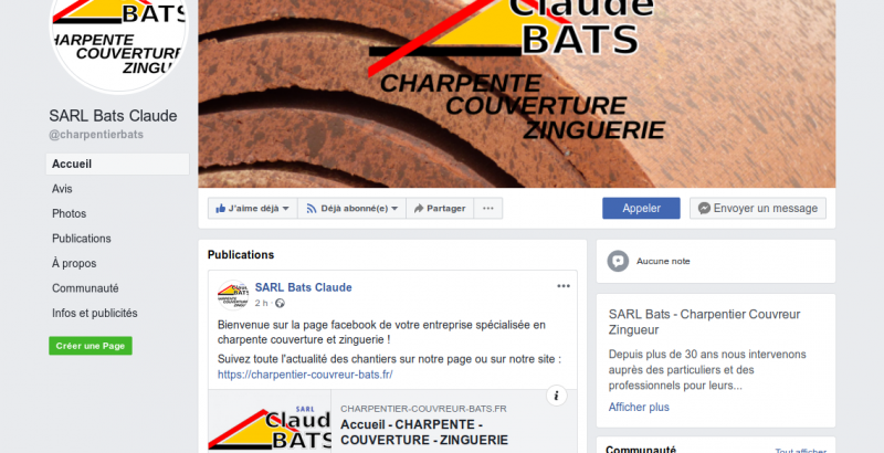 Facebook de l'entreprise SARL Bats Claude @charpentierbats